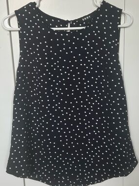 DKNY Black and White Polka Dot Sleeveless Top with Keyhole Back